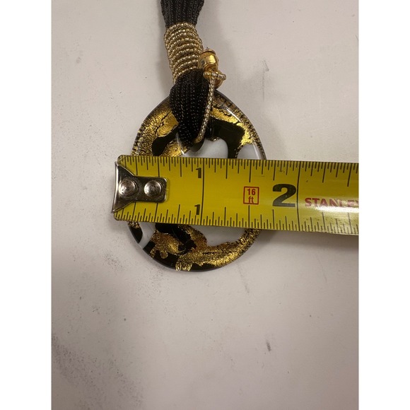 Artistic Murano Glass Pendant Necklace Black Beaded Strand Gold Accent Jewelry - Picture 9 of 11